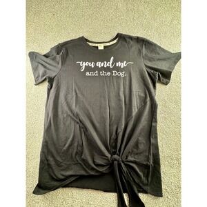 You And Me And The Dog Graphic Tshirt Womens XXL Black Tie Front Short Sleeve T